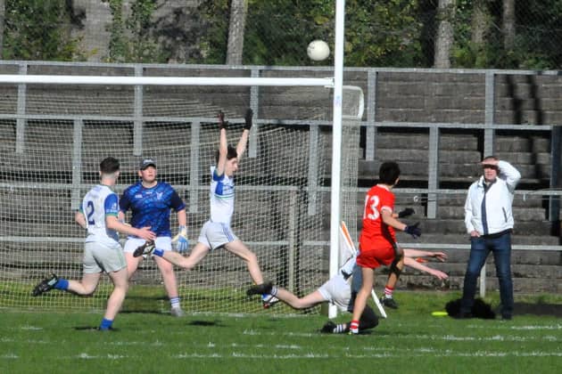 Thomas Meehan scores a point for Dromahair against St Joseph's in Sunday's Westlink Coaches U17 FC Division 2 Final in Heartland Credit Union Pairc Sean Mac Diarmada Picture: Willie Donnellan