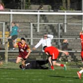 Darren Cox turns in celebration after scoring his team's second goal against St Patrick's Dromahair Picture: Willie Donnellan