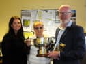 Leitrim GAA County Board officials Aoife Keenan, Attracta O’Reilly and Declan Bohan pictured with the Fenagh Cup - who will bring it home next Saturday Picture: Willie Donnellan