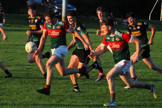 Action from the Fresh Today Junior A group game between Kiltubrid and Aughnasheelin which the home side won by three points - Sunday's Final is very much up for grabs! Picture: Willie Donnellan