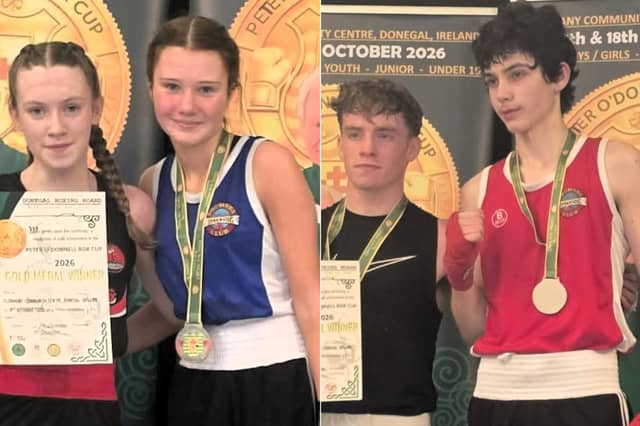 Drumsna Boxing Club’s Matylda Nowak (left) and Oliver Stenson who reached finals at the Peter O’Donnell Memorial Box Cup