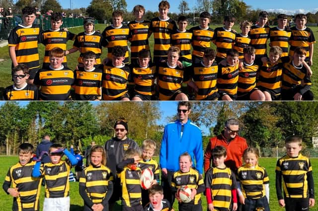 Top:  The Carrick U14 team that lost narrowly to Corinthians in their Connacht Div 1 League match; Bottom: The Carrick Under 9s that participated in the Connacht U8 and U9 festival of rugby at Loughrea at the weekend