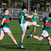 Aughnasheelin's Thomas Gunn strikes for a point during the Fresh Today Junior A FC Final against Kiltubrid on Sunday in Heartland Credit Union Pairc Sean Mac Diarmada Picture: Willie Donnellan