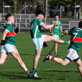 Aughnasheelin's Thomas Gunn strikes for a point during the Fresh Today Junior A FC Final against Kiltubrid on Sunday in Heartland Credit Union Pairc Sean Mac Diarmada Picture: Willie Donnellan