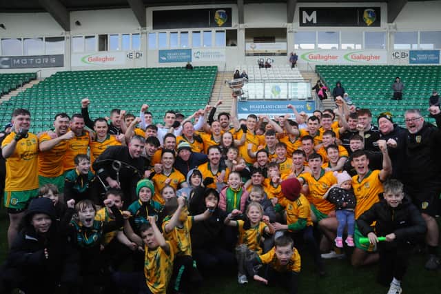 Ballinamore Sean O'Heslins players and supporters celebrate their victory in Sunday's Connacht Gold Leitrim SFC Final replay in Heartland Credit Union Pairc Sean Mac Diarmada Picture: Willie Donnellan