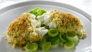 Crusted Haddock with Herb Mash And Creamy Leeks