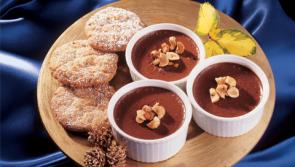 Decadent chocolate pots with nutty biscuits