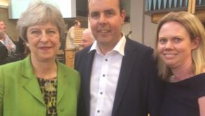 British Prime Minister Theresa May admires work of  Dromod business Irish Contract Seating