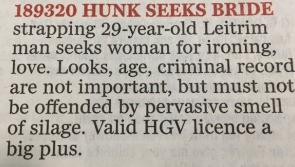 A "strapping" Leitrim man is seeking a silage loving woman