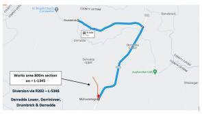 Road diversions in place near Ballinamore  to facilitate works