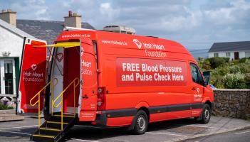 Irish Heart Foundation mobile unit offering free blood pressure and pulse checks at Corn Mill Theatre