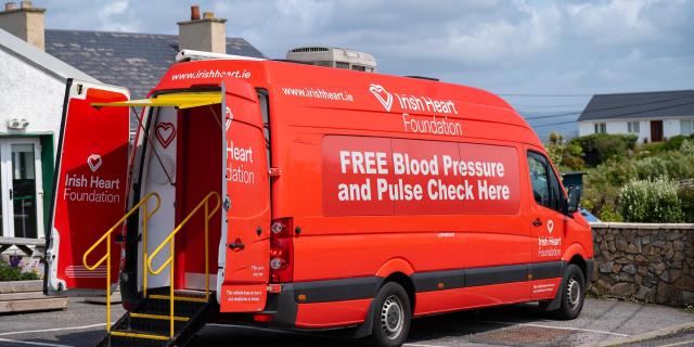 Irish Heart Foundation mobile unit offering free blood pressure and pulse checks at Corn Mill Theatre