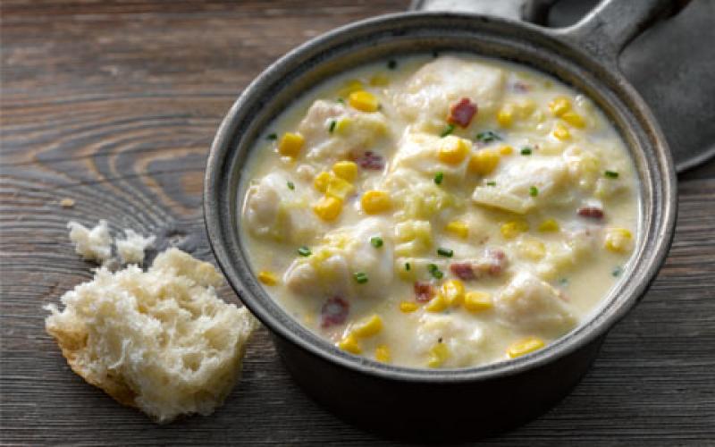 Beat the winter chill with this hearty chunky fish soup with leeks and bacon