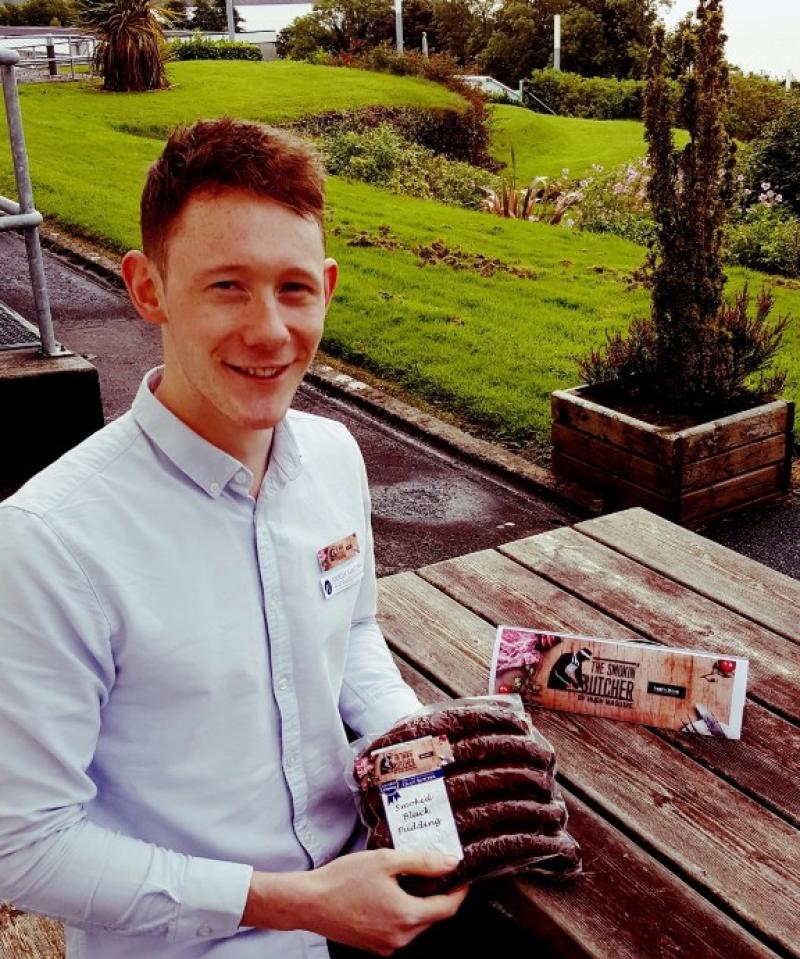  Hugh Maguire with the award winning smoked black pudding. 