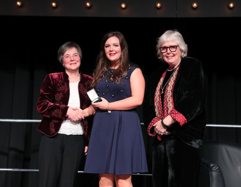 Professor Jane Grimson presents Aisling Heeran with her award. Also pictured is Professor Jane Ohlmeyer. 