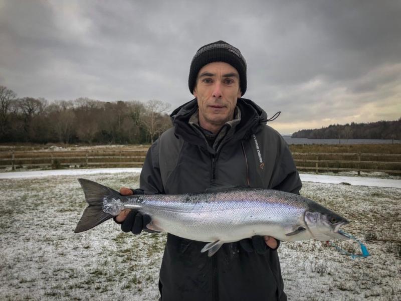 Salmon landed in the snow on River Drowes River as Storm Emma fails to get the better of Leitrim anglers
