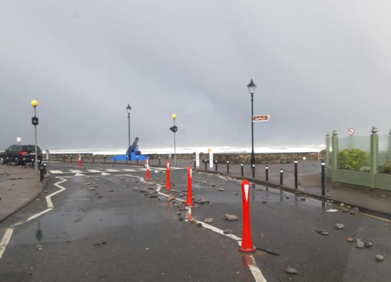 Watch | Strandhill promenade closed while flooding debris cleared from road