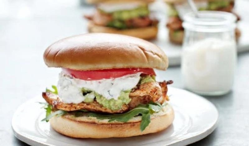 Chicken Fillet Sandwich with Avocado, Mint and Garlic Yogurt Dressing