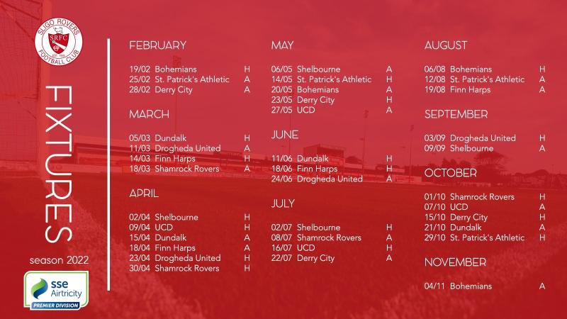 Sligo Rovers to open 2022 SSE Airtricity Premier Division campaign at home to Bohemians