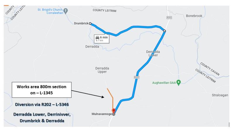 Road diversions in place near Ballinamore  to facilitate works