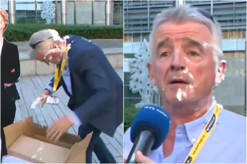 WATCH: Ryanair chief Michael O'Leary's response to being pied in face is brilliant