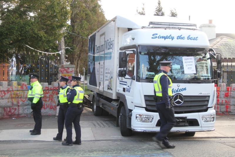 Watch: Leitrim lorry reversed through gates of Russian Embassy in Dublin