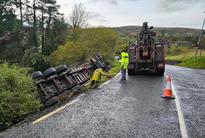 Truck in ditch at Arigna Village