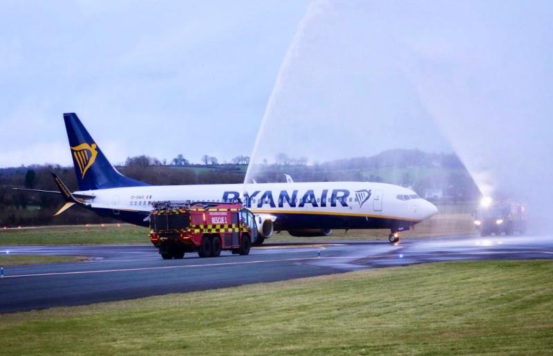 Unusual sight at Irish airport as Ryanair plane is met by emergency vehicles on runway