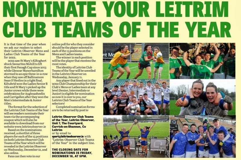 Nominate your Leitrim Mens and Ladies Club Teams of the Year