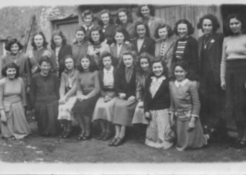 Female pupils at Mrs Creamer's School in May 1950.Back row (l-r): 1. Carmel Gaffney, 2.Lily Cosgrove, 3.Carrie (or Annie) Maloney, 4.Teresa Quinn (Drumcoura)Middle row (l-r): 1 _____,  2 _____, 3. Lizzie MacAweeny (Derrinkeher/Roycroft),  4.Gertie Darcy (Drumracken),  5.Maeve Beirne (Fenagh),  6.Rose Murtagh. 7. Teresa Farrell 8.Teresa Kelleher9. May McKeon (Fenagh), 10. Anna May Devlin. 11. Eileen Wrynn (Ballinamore).Front row (l-r):  1. Joan Gallagher (Ballinamore, not a student but Maureens sister), 2 .Bernadette Gough, 3.T.D.Sweeney, 4.Teresa Kilkenny (Aghavas) 5. Rose Kiernan, 6. Kathleen Moran (Aghavas), 7. Eileen Teehan (Gardas daughter), 8.  Anna Tiernan, 9. Teresa Dolan (Aghacashel).