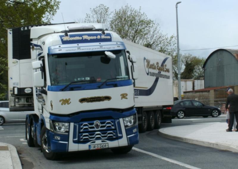 A truck attempting to turn for Cappamore in Dromkeen after traffic calming measures were installed