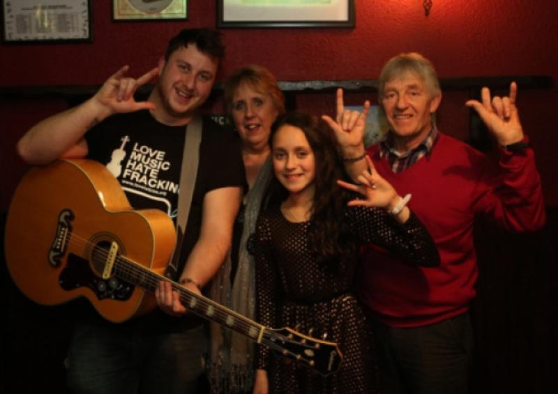 Craig Mc Morrow from Rossinver who was picked on Team Cian in Sunday Nights Popular TV Show The Voice Pictured with his Family in Gurns Milestone Bar on Sunday Evening (l-r) Craig,Claire,Romai and Pat Mc Morrow