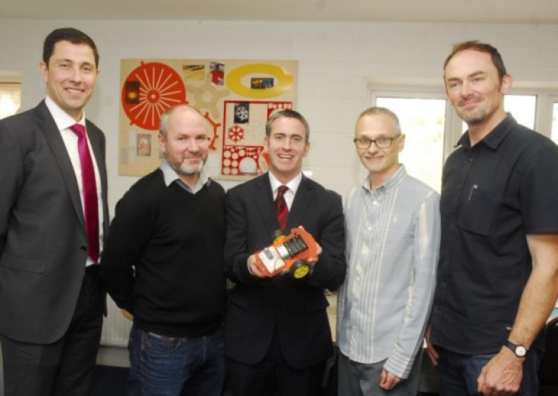 Ronan Haslette MD Merenda Ltd and ManorHUB; Ali Farrel, Fab Lab; Minister of State at the Departments of Education and Skills & the Department of Jobs, Enterprise and Innovation with Special Responsibility for Skills, Research and Innovation, Damien English; Stuart Lawn, Fab Lab and Leo Scarff, Fab Lab.