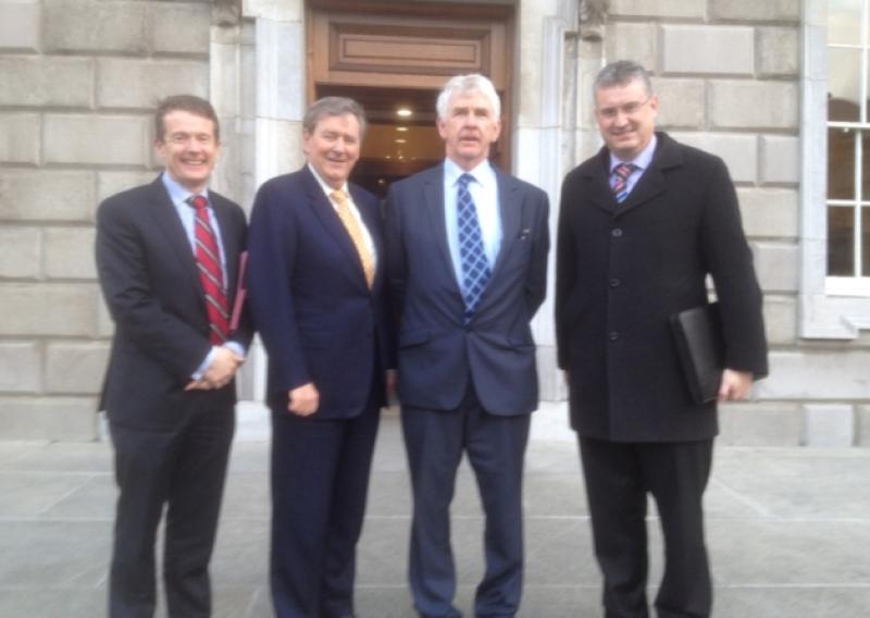 Pictured at Leinster House following a meeting with Government Ministers in connection with attracting new companies to  Carrick-on-Shannon (l-r) Joe Lowe, Leitrim Enterprise Officer, Senator Paschal Mooney, Cllr Paddy O'Rourke, Chairperson Leitrim Co Council, Frank Curran, CEO, Leitrim Co Council. Photo Submitted