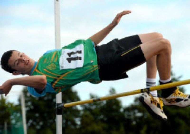 Carrick Area's Stephen McDermott clears the bar on his way to the U-16 High Jump bronze medal at the HSE National Community Games Finals in Athlone.