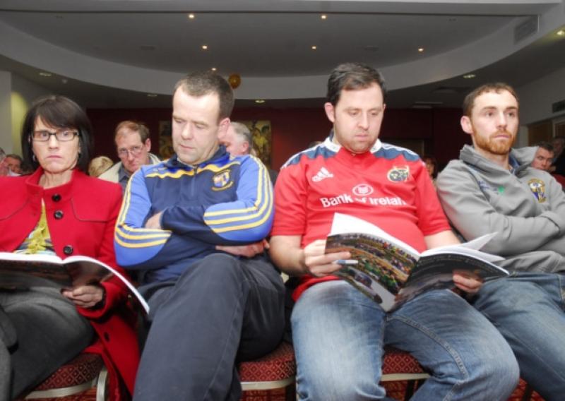 Glencar/Manorhamilton's Phil Flynn, Eamon Devaney, Patrick McMorrow and Dominic Kelly intently study the booklet at last Monday's Leitrim GAA County Board Convention.