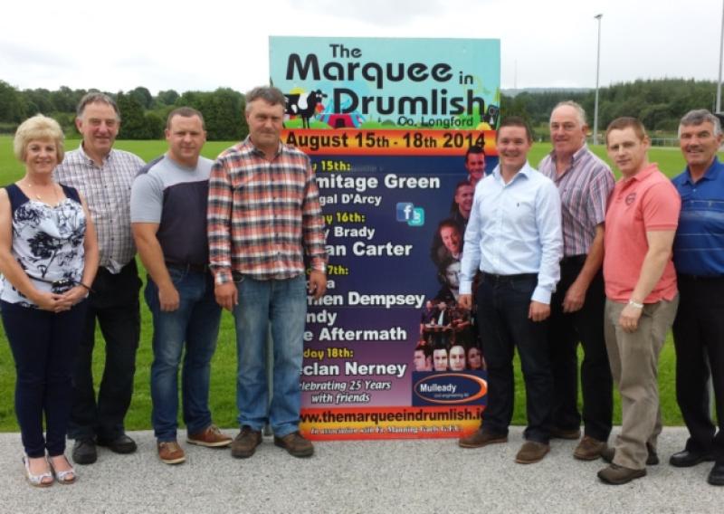The Marquee in Drumlish Festival 2014 SponsorshipPictured Festival Committee L-R: Pauline Corr, Frankie McGowan, Martin Mulleady, Declan Mulleady & Sean Diffley of Mulleadys Civil Engineering Ltd. (Event Sponsor), Pakie Duffy, Stephen McDermott & Michael Joyce.