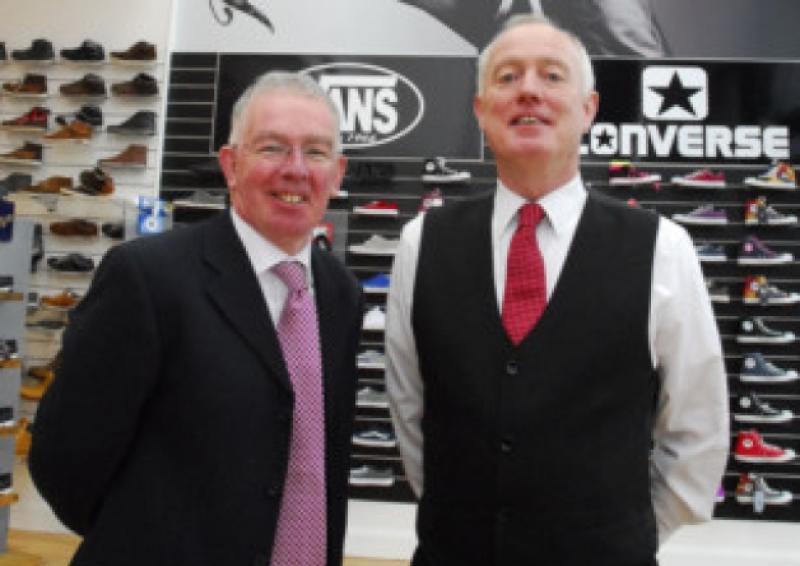 Pictured the opening of Paul Byron's new shoe superstore in Rosebank Shopping Centre, Carrick-on-Shannon last Thursday morning are Damien Moylan, Manager and Paul Byron, Owner.  This is Paul Byron's 21st store to open throughout Ireland.  Photo: Willie Donnellan.