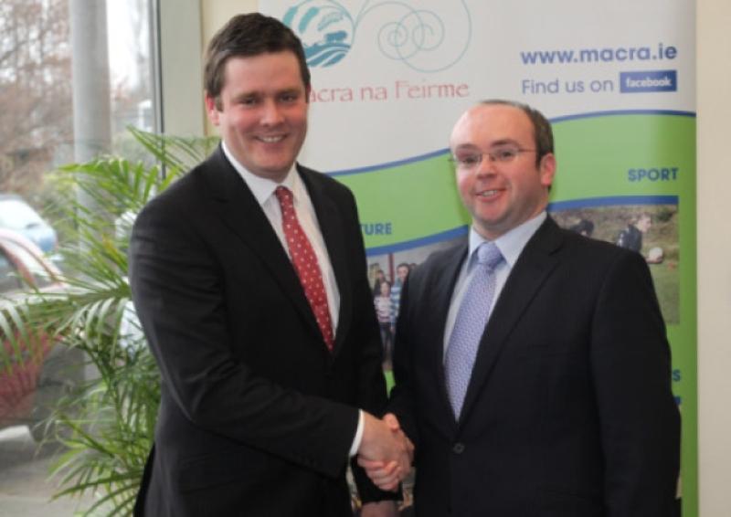 Macra na Feirme National President Elect, outgoing North West Vice-President, Kieran ODowd, congratulates North West Vice President Elect, Sean Finan from Castlerea Macra, Co. Roscommon.