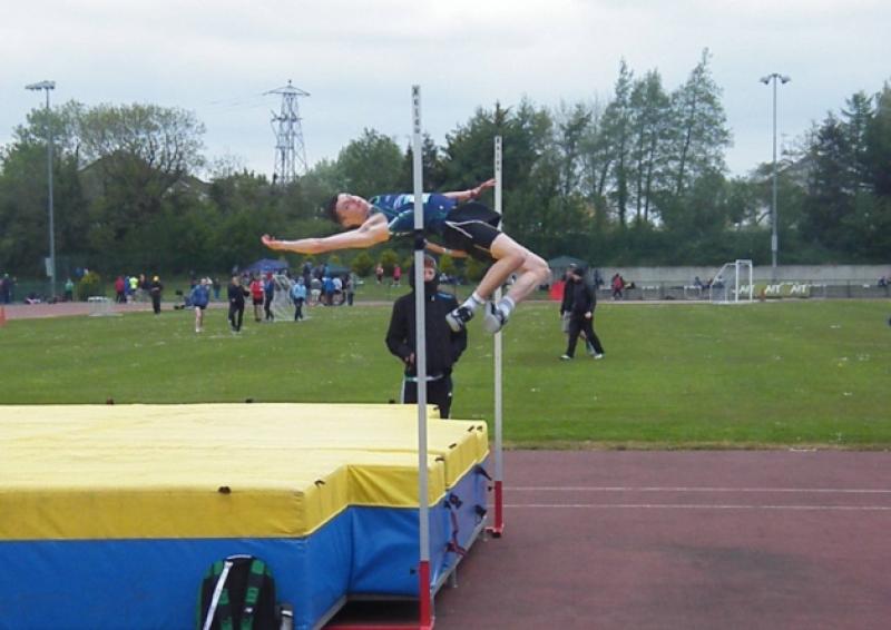 Carrick CS's Stephen McDermott clears the bar on the way to winning the Inter High Jump.
