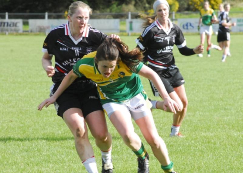 Sharon Kerrigan battles with Sligo's Stephanie O'Reilly during the League Semi-Final in Ballyhaunis.