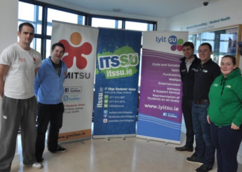 Members of the Connacht Ulster Alliance at the launch of Fit In Body, Fit In Mind: Mike Kerrigan  Welfare Officer GMITSU, Sam ONeill President GMITSU, Brian McElwaine  President LYITSU, Paul Smith  President ITSSU, Helen Campbell  Welfare Officer ITSSU.
