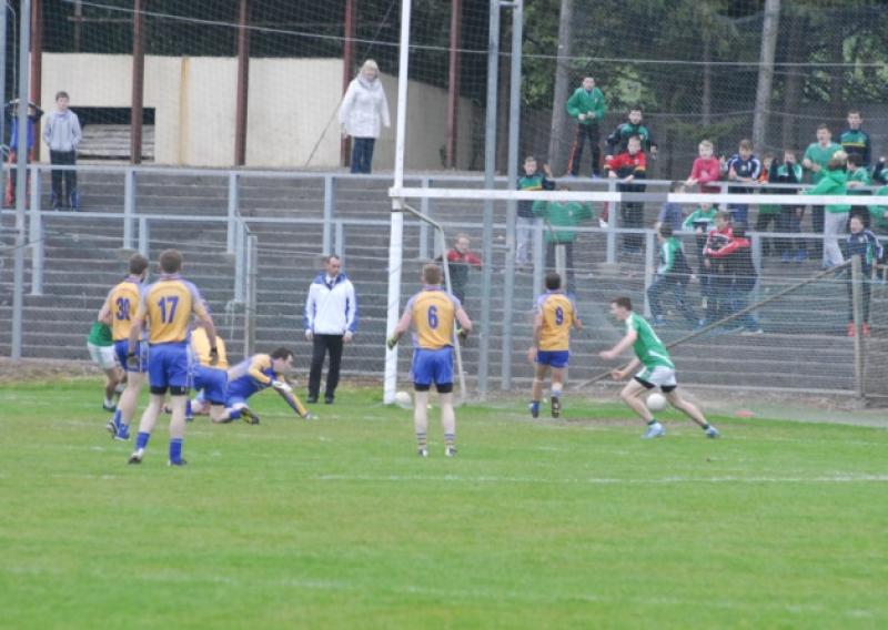 Shane Quinn turns in celebration after a hidden Ronan Kennedy scores Mohill's match winning goal last Saturday in Pairc Sean Mac Diarmada. Photo by Willie Donnellan