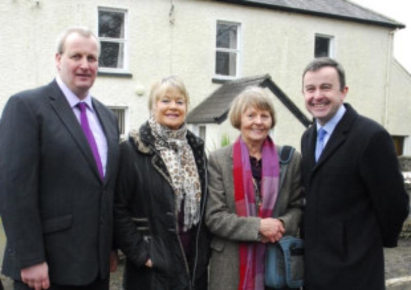 The former Garda Barracks in Cootehall, made famous by Leitrim author John McGahern, was officially handed over to the Cootehall Community Development Group on Tuesday morning by Minister for State, Brian Hayes TD, on behalf of the OPW, to establish a John McGahern library, reading room and garden.  Pictured are, from left, Colm Lenehan, Chairman, Cootehall Community Development Group, Molly Daly, wife of the late Sgt. Frank Daly who was stationed there for many years, Margaret McGahern, sister of the late John McGahern, and Minister for State, Brian Hayes TD. More photos from the event next week.  Photo: Willie Donnellan