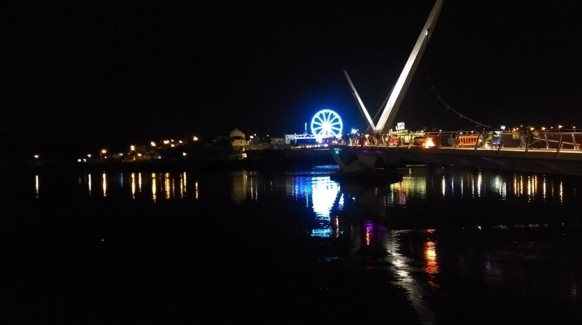 Ebrington Square across the river at night