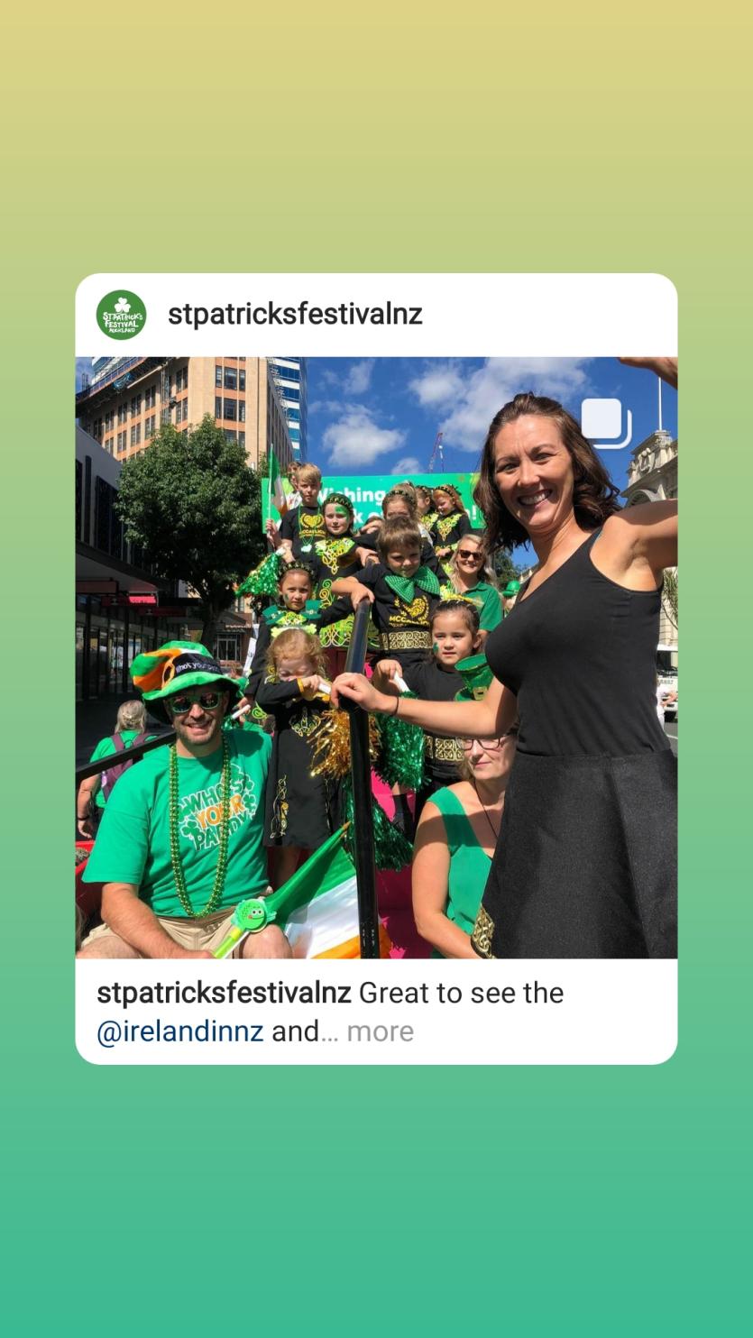 Máire McCallion and members of McCallion Irish Dancing Academy in Auckland